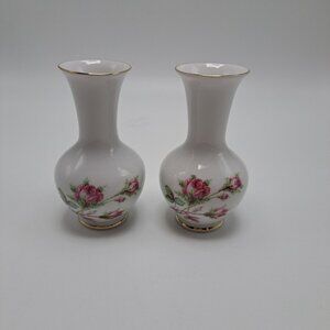 Zangenthal Bavaria Germany Miniature Porcelain Vases With Rose Design